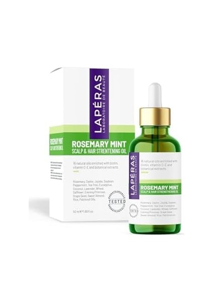 Lapéras Rosemary Mint Scalp & Hair Strengtening Oil Biberiye Yağı Kompleksi Yıpranmış Dökülen Saçlar Için Hızlı Saç Uzatan Biotinli Saç Bakımı 50ML