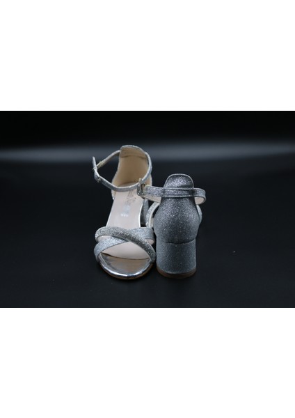 Simli Kız Çocuk 4 cm Topuklu Sandalet Abiye Ayakkabı fırsatları