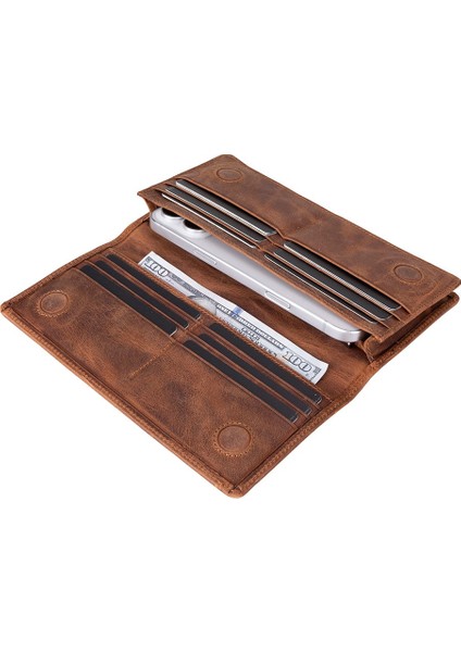 Aura Hakiki Deri, El Yapımı, Telefon Bölmeli, Kadın Cüzdanı, Açık Kahve indirimleri