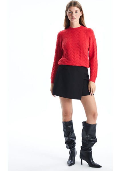 Yeni Sezon Bisiklet Yaka Kendinden Desenli Kadın Triko Kazak fırsatları