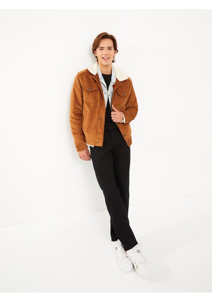 Yeni Sezon Standart Kalıp Kürk Yakalı Kadife Erkek Mont