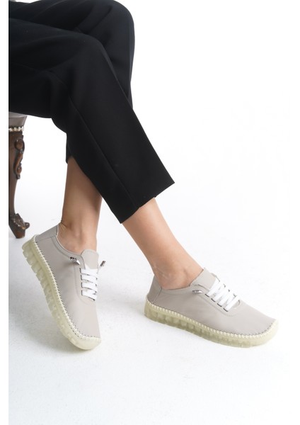 Hakiki Deri Yumuşak Rahat Esnek Bağcıklı Günlük Anne Gri Klasik Kadın Ayakkabı fiyatları