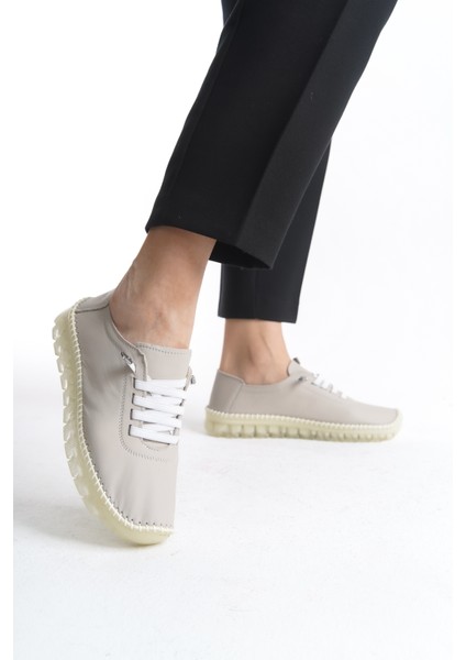 Hakiki Deri Yumuşak Rahat Esnek Bağcıklı Günlük Anne Gri Klasik Kadın Ayakkabı modelleri