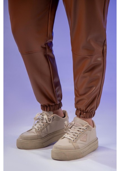 Kadın Büyük Beden Deri Taba Pantolon modelleri