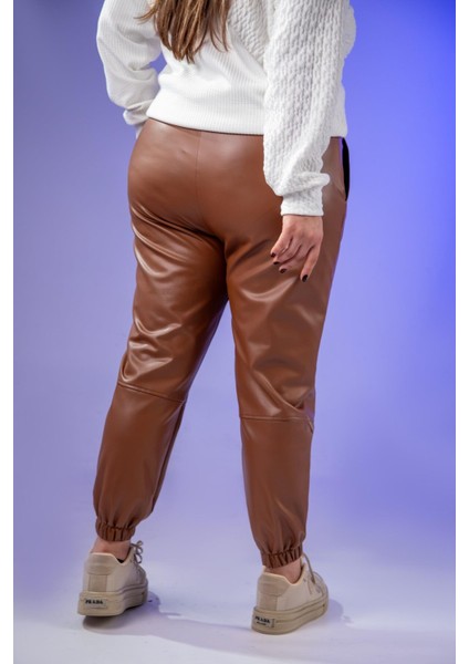 Kadın Büyük Beden Deri Taba Pantolon fırsatları