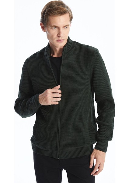 Yeni Sezon Standart Kalıp Dik Yaka Erkek Triko Hırka