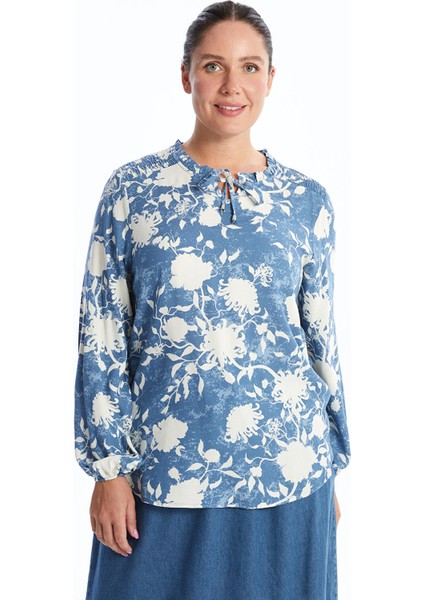 Yeni Sezon Bağlamalı Yaka Desenli Kadın Bluz