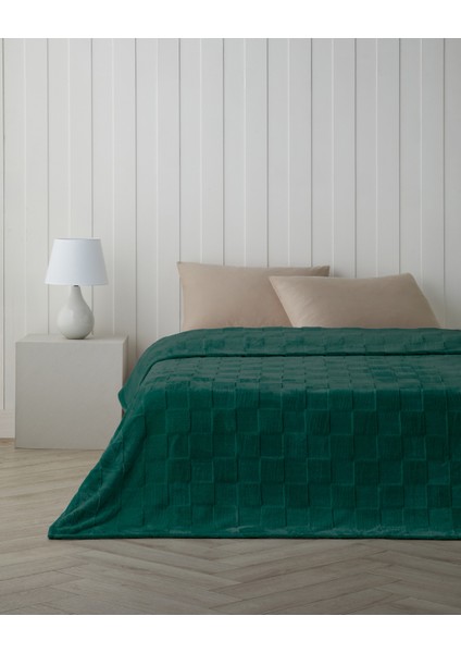 Classic Check Jakarlı Supersoft Çift Kişilik Battaniye 200X220 cm Koyu Yeşil