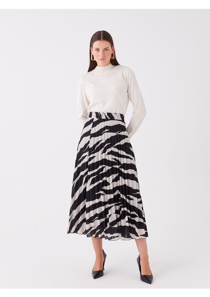 Yeni Sezon Beli Lastikli Desenli Kadın Şifon Etek