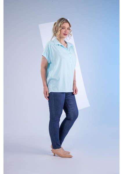 Kadın Büyük Beden Düğme Detaylı Bluz Yeşil Lila fırsatları