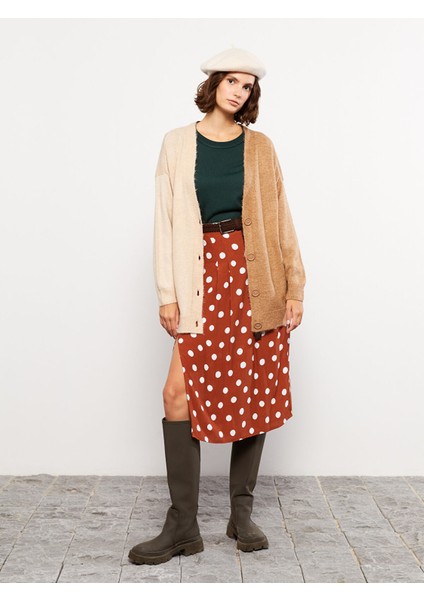 Yeni Sezon V Yaka Renk Bloklu Uzun Kollu Kadın Triko Hırka