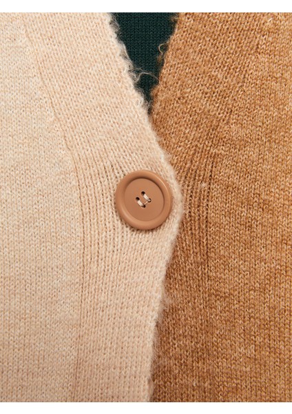 Yeni Sezon V Yaka Renk Bloklu Uzun Kollu Kadın Triko Hırka fırsatları