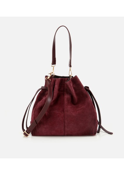 03CAH316270A780 KADIN Süet Deri Bordo Bucket Omuz Çantası