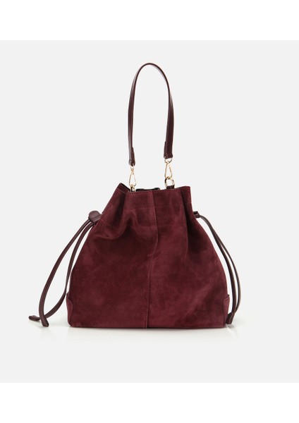 03CAH316270A780 KADIN Süet Deri Bordo Bucket Omuz Çantası