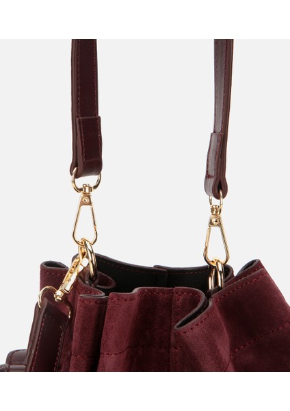 03CAH316270A780 KADIN Süet Deri Bordo Bucket Omuz Çantası