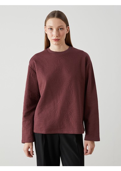 Yeni Sezon Bisiklet Yaka Kendinden Desenli Kadın Sweatshirt