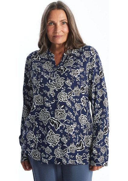 Yeni Sezon Kaçık Yaka Desenli Uzun Kollu Kadın Bluz