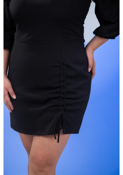 Kadın Büyük Beden Yaka- Kol Detaylı Siyah Elbise indirimleri