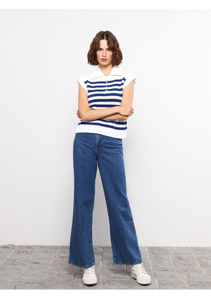 Yeni Sezon Polo Yaka Çizgili Kadın Triko Süveter fiyatları
