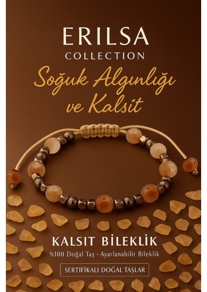 Sertifikalı Soguk Algınlığı ve Bağışıklık Destek Kalsit Bileklik - Bal Kalsit ve Terahertz Taşı