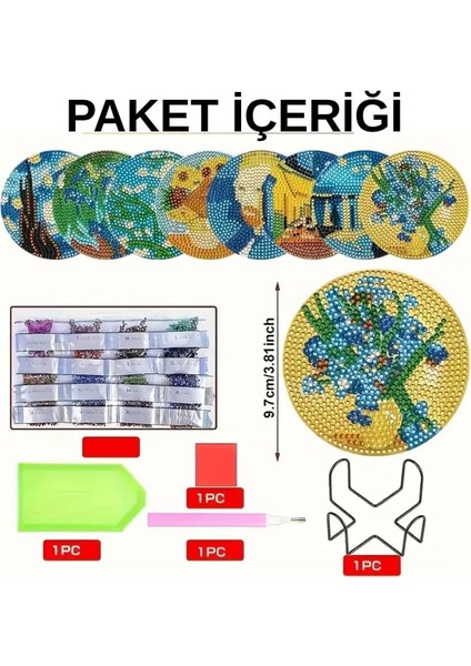 5 D Elmas Boyama Van Gogh 8 Parça Elmas Sanat Bardak Altlığı fiyatları