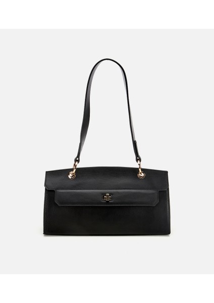 03CAH316340A100 KADIN Deri Siyah Kilit Detaylı Omuz Çantası