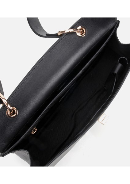 03CAH316340A100 KADIN Deri Siyah Kilit Detaylı Omuz Çantası