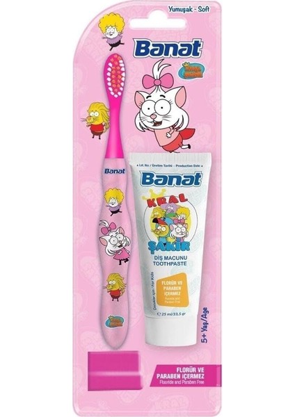 Banat Kral Şakir Canan Çocuk Diş Fırçası Seti (Pembe) (25 ml Diş Macunlu)