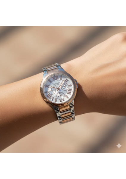 Kadın Kol Saati Altın ve Gümüş Renk, Gümüş Kadran - Şık Metal Kordon, 2 Yıl Garantili modelleri