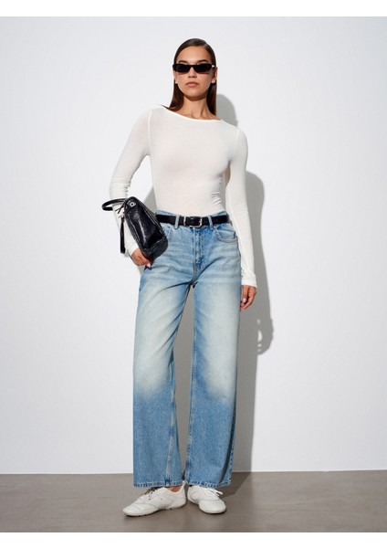 32325 Kayık Yaka Uzun Kollu Top-Ekru indirimleri