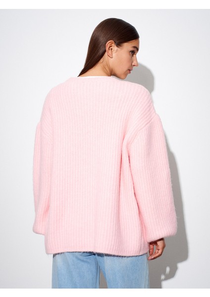 60991 Yumuşak Dokulu Dökümlü Triko Hırka-Pembe fiyatları