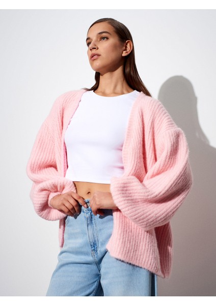 60991 Yumuşak Dokulu Dökümlü Triko Hırka-Pembe modelleri