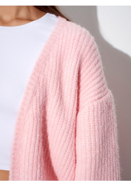 60991 Yumuşak Dokulu Dökümlü Triko Hırka-Pembe fırsatları