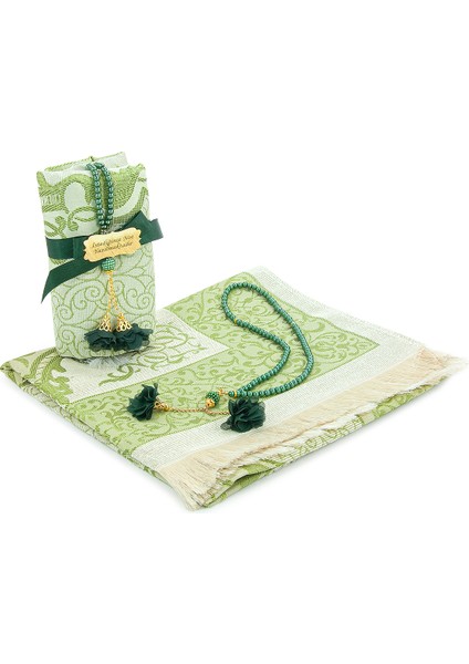 Hediyelik Isme Özel Tesbihli Seccade Seti Yeşil modelleri