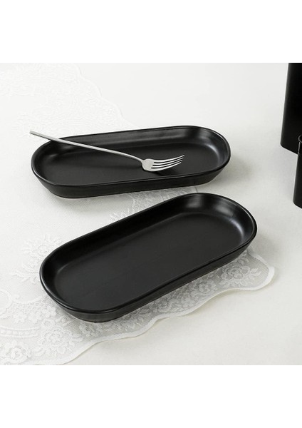 Mat Siyah Noyan Kayık Tabak 2 Adet 28 cm