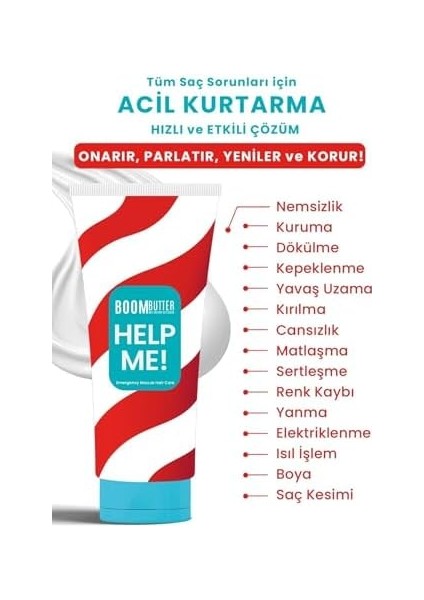 Boom Butter Help Me Acil Kurtarma Toniği, Yoğun Onarıcı & Besleyici Bakım, Kurumuş & Yıpranmış Saçlar Için, Bitkisel Yağ Kompleksi, 175 ml fiyatları