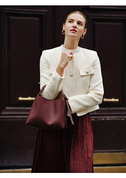 Yeni Sezon Bisiklet Yaka Dokulu Kadın Tüvit Ceket