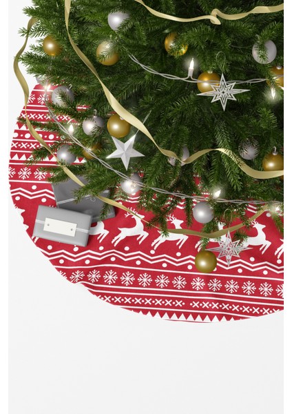 Kırmızı Beyaz Geyik Desenli Yılbaşı Çam Ağacı Örtüsü fiyatları