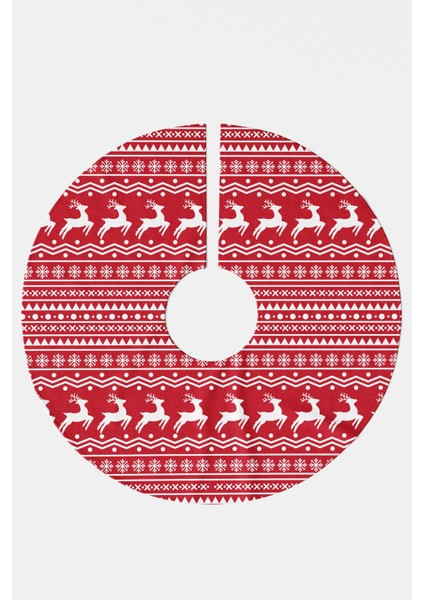 Kırmızı Beyaz Geyik Desenli Yılbaşı Çam Ağacı Örtüsü modelleri