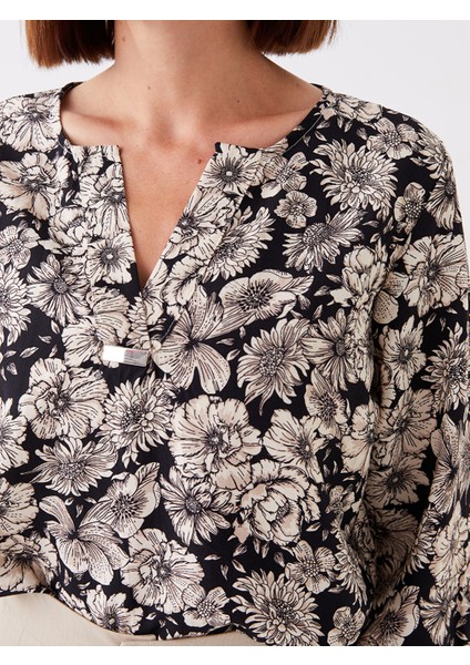 Yeni Sezon Kaçık Yaka Çiçekli Uzun Kollu Kadın Bluz fırsatları