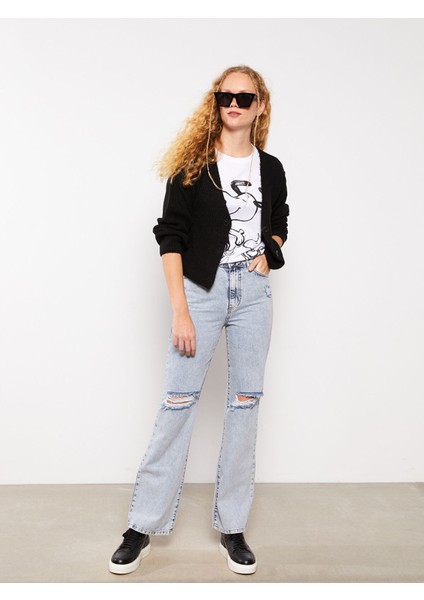 Yeni Sezon Yüksek Bel Straight Fit Cep Detaylı Kadın Jean Pantolon