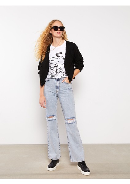 Yeni Sezon Yüksek Bel Straight Fit Cep Detaylı Kadın Jean Pantolon fiyatları