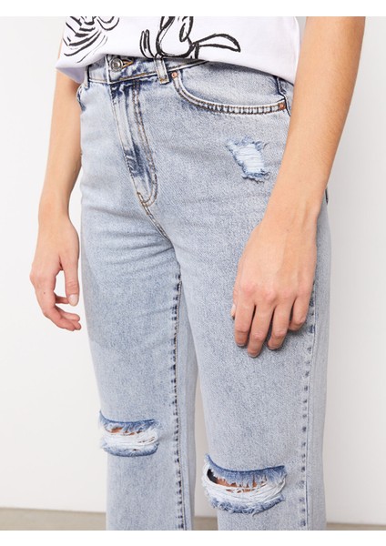 Yeni Sezon Yüksek Bel Straight Fit Cep Detaylı Kadın Jean Pantolon fırsatları