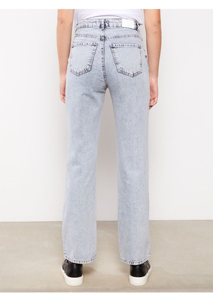 Yeni Sezon Yüksek Bel Straight Fit Cep Detaylı Kadın Jean Pantolon indirimleri