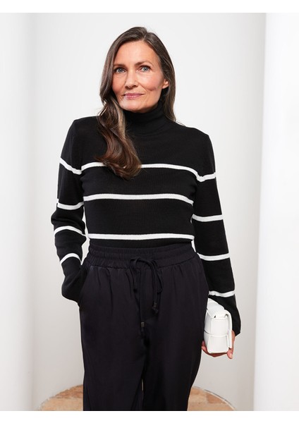 Yeni Sezon Balıkçı Yaka Çizgili Uzun Kollu Kadın Triko Kazak