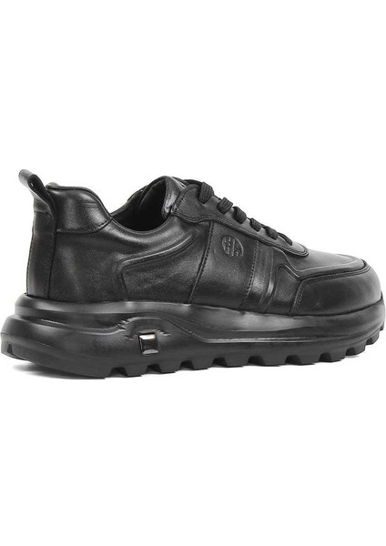 Erkek Siyah Kalın Tabanlı Deri Sneaker indirimleri