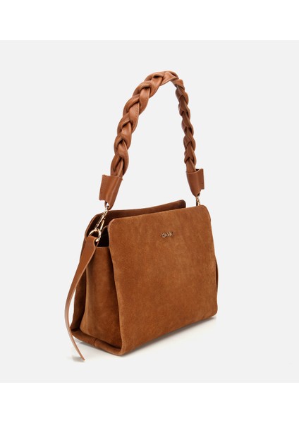 03CAH316250A340 KADIN Süet Deri Taba Örgü Askı Detaylı Omuz Çantası modelleri