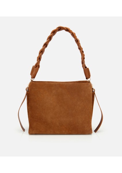 03CAH316250A340 KADIN Süet Deri Taba Örgü Askı Detaylı Omuz Çantası