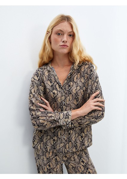 Yeni Sezon Yılan Derisi Desenli Oversize Kadın Gömlek