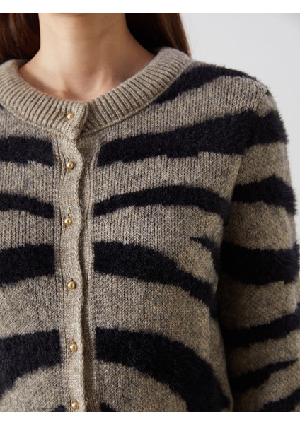 Yeni Sezon Bisiklet Yaka Desenli Kadın Triko Hırka modelleri